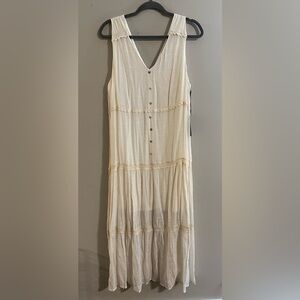 Cream Sleeveless Button-Down Dress